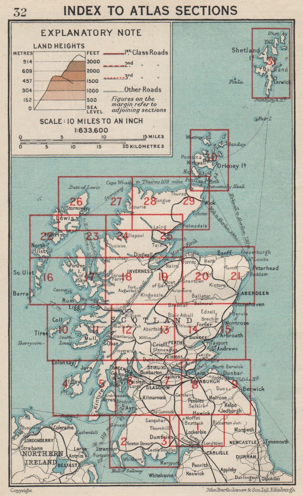 SCOTLAND. Index map. Vintage map plan 1932 old vintage chart